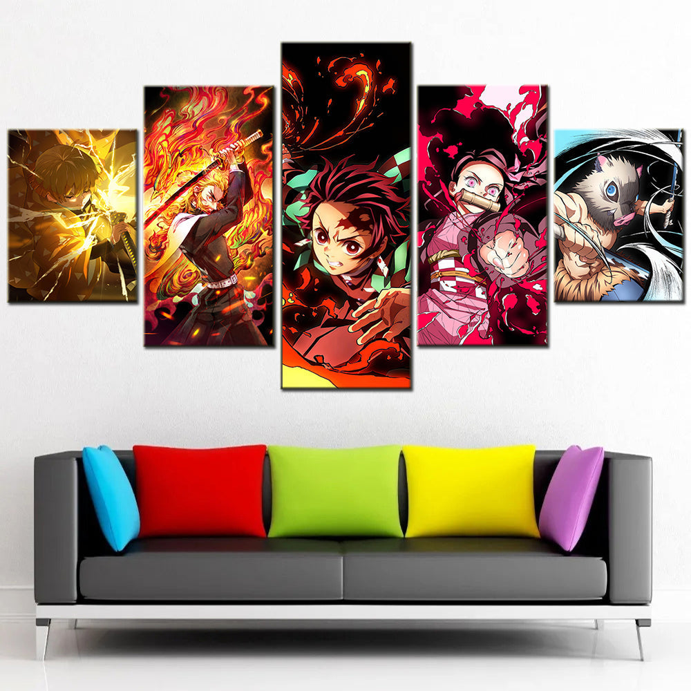 Demon Slayer - Kimetsu no Yaiba - 5 Pieces Wall Art - Zenitsu Agatsuma - Kyojuro Rengoku - Tanjiro Kamado - Nezuko Kamado - Inosuke Hashibira - Demon Slayer Poster - Demon Slayer Wall Art