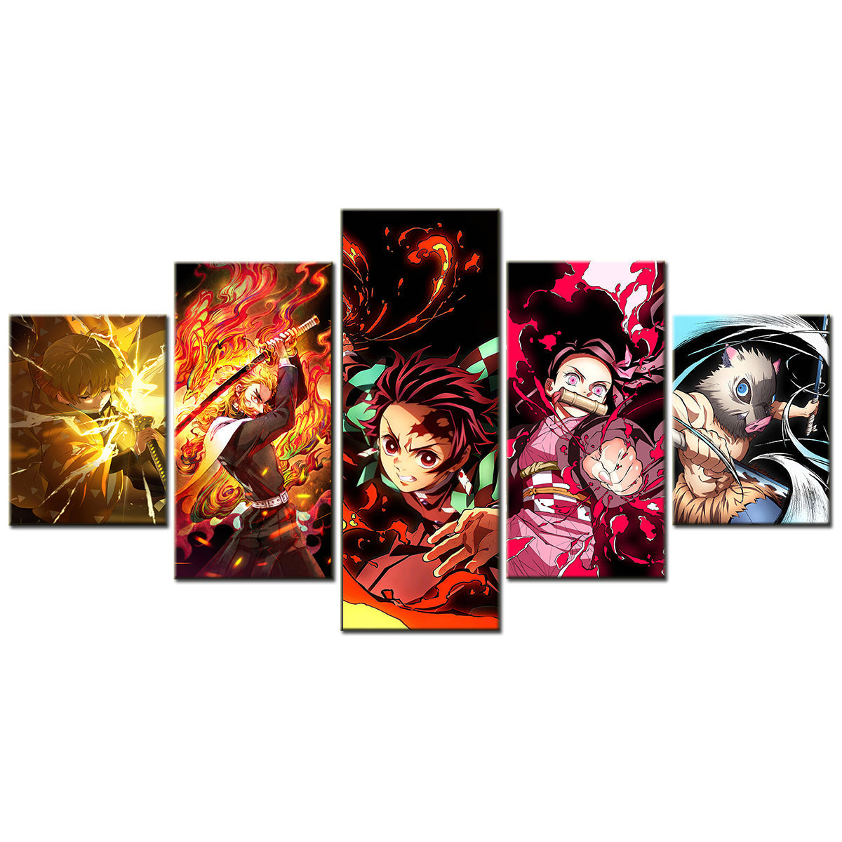 Demon Slayer - Kimetsu no Yaiba - 5 Pieces Wall Art - Zenitsu Agatsuma - Kyojuro Rengoku - Tanjiro Kamado - Nezuko Kamado - Inosuke Hashibira - Demon Slayer Poster - Demon Slayer Wall Art