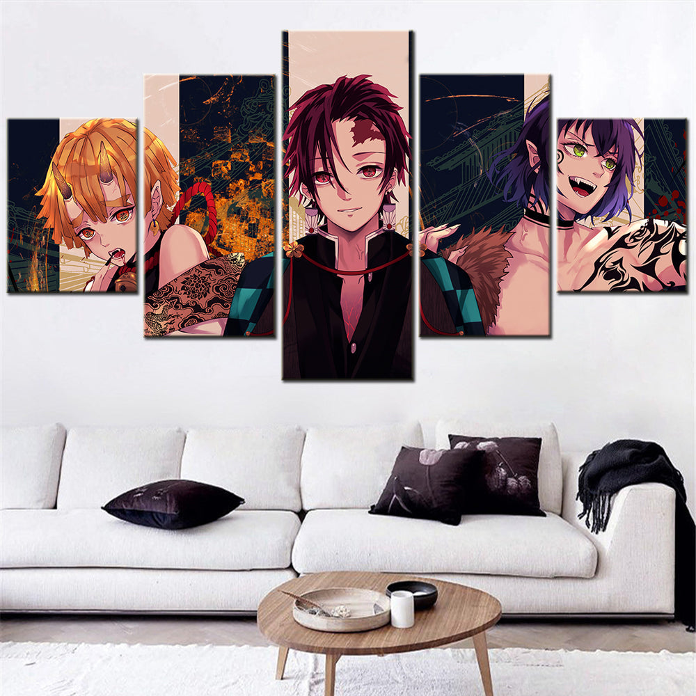 Demon Slayer - Kimetsu no Yaiba - 5 Pieces Wall Art - Zenitsu Agatsuma - Tanjiro Kamado - Hashibira Inosuke - Demon Slayer Poster - Demon Slayer Wall Art