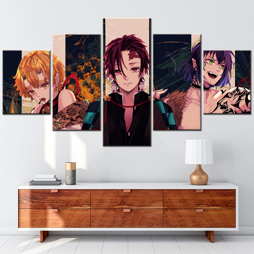 Demon Slayer - Kimetsu no Yaiba - 5 Pieces Wall Art - Zenitsu Agatsuma - Tanjiro Kamado - Hashibira Inosuke - Demon Slayer Poster - Demon Slayer Wall Art