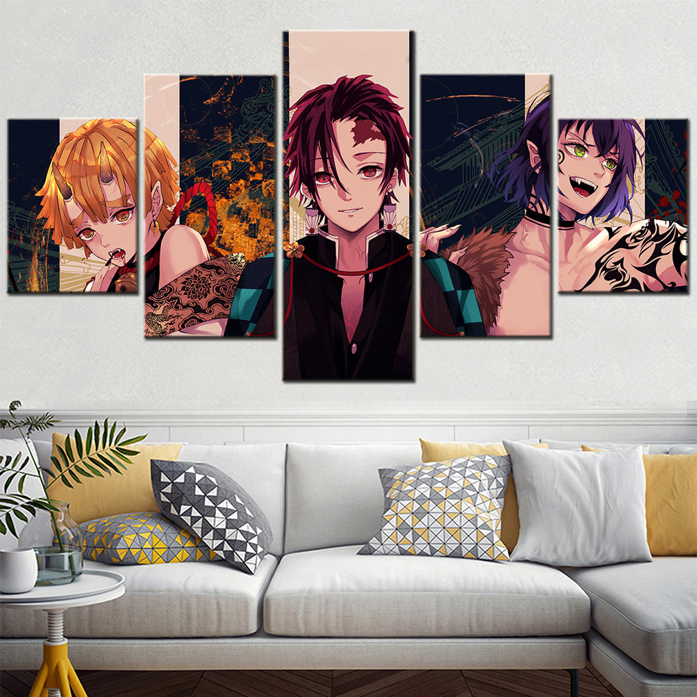 Demon Slayer - Kimetsu no Yaiba - 5 Pieces Wall Art - Zenitsu Agatsuma - Tanjiro Kamado - Hashibira Inosuke - Demon Slayer Poster - Demon Slayer Wall Art