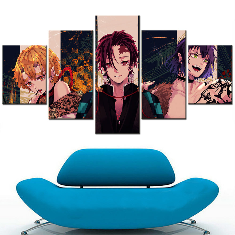 Demon Slayer - Kimetsu no Yaiba - 5 Pieces Wall Art - Zenitsu Agatsuma - Tanjiro Kamado - Hashibira Inosuke - Demon Slayer Poster - Demon Slayer Wall Art