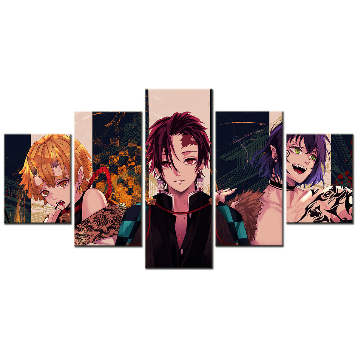 Demon Slayer - Kimetsu no Yaiba - 5 Pieces Wall Art - Zenitsu Agatsuma - Tanjiro Kamado - Hashibira Inosuke - Demon Slayer Poster - Demon Slayer Wall Art