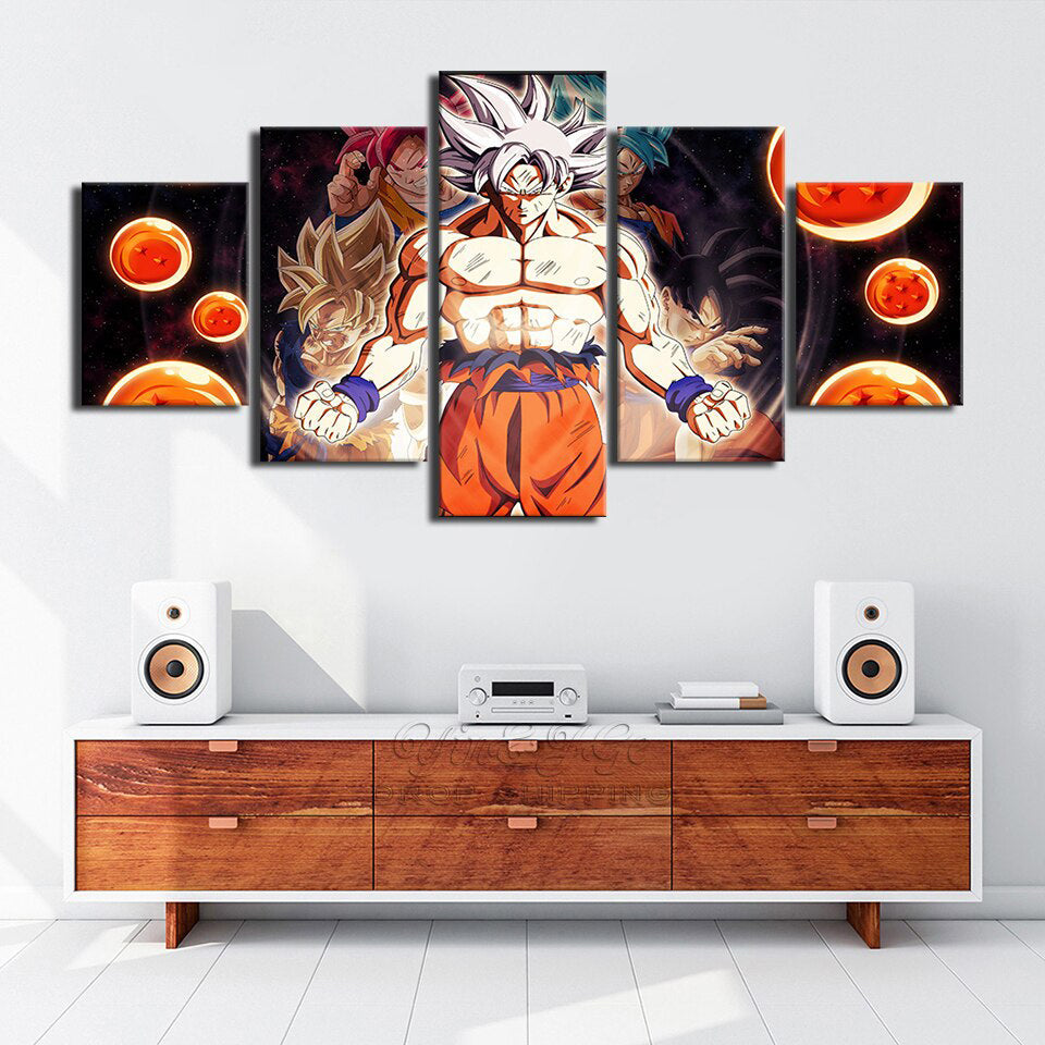 Dragon Ball - 5 Pieces Wall Art - Mastered Ultra Instinct Goku -Super Saiyan 3 - Super Saiyan Blue - Super Saiyan God - Printed Wall Pictures Home Decor - Dragon Ball Poster - Dragon Ball Canvas