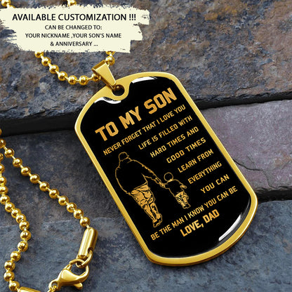 TM6 To My Son Hard Times - Dragon ball Goku Vegeta - Soldier - Engraved Dog Tag 18K Dog Tag Necklace gold all style