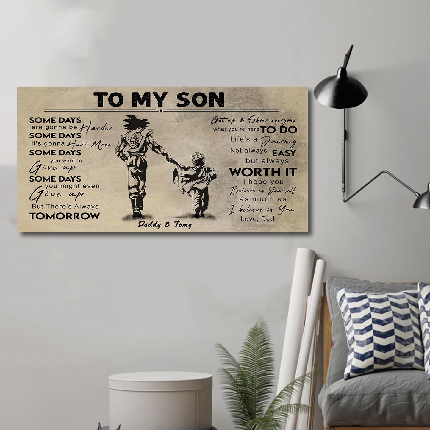 (CV41) TO MY DAD- SON- DRAGON BALL - GOKU - VIKING - BIKER- PICOLO- CANVAS POSTER