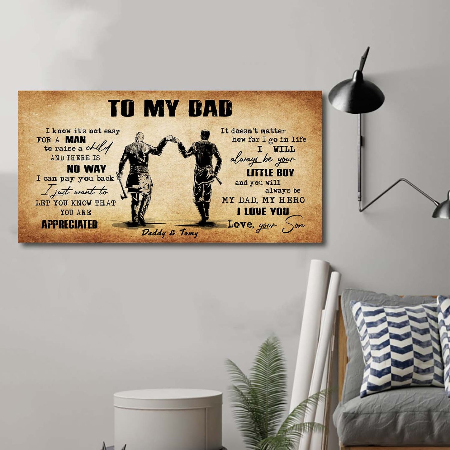 (CV48) TO MY DAD- I KNOW IT IS NOT EASY- SON- DRAGON BALL - GOKU - VIKING - CANVAS POSTER