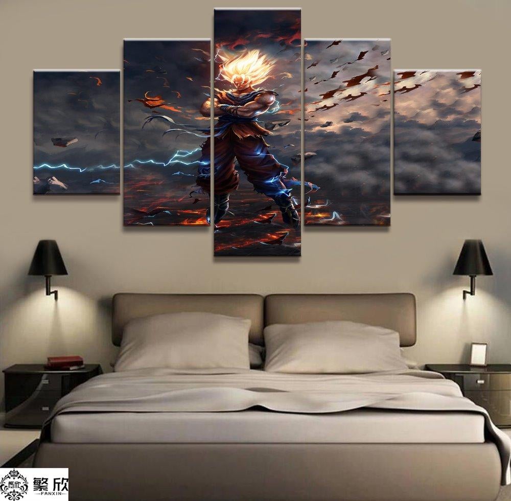 Dragon Ball - 5 Pieces Wall Art - Super Saiyan Goku - Printed Wall Pictures Home Decor - Dragon Ball Poster - Dragon Ball Canvas