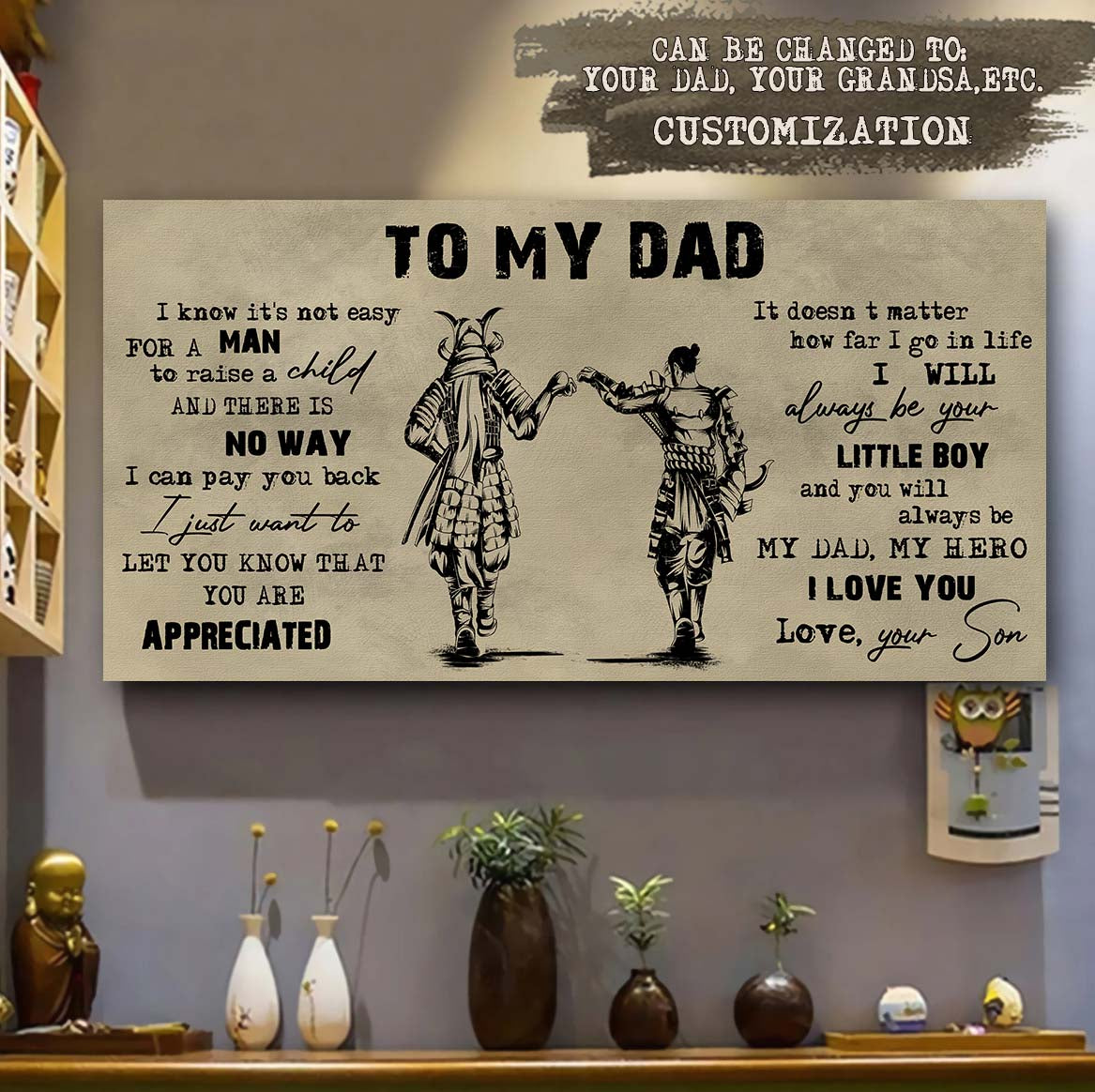 (CV30) TO MY DAD- SON - NEVER LOSE- DRAGON BALL - GOKU - VIKING - CANVAS POSTER