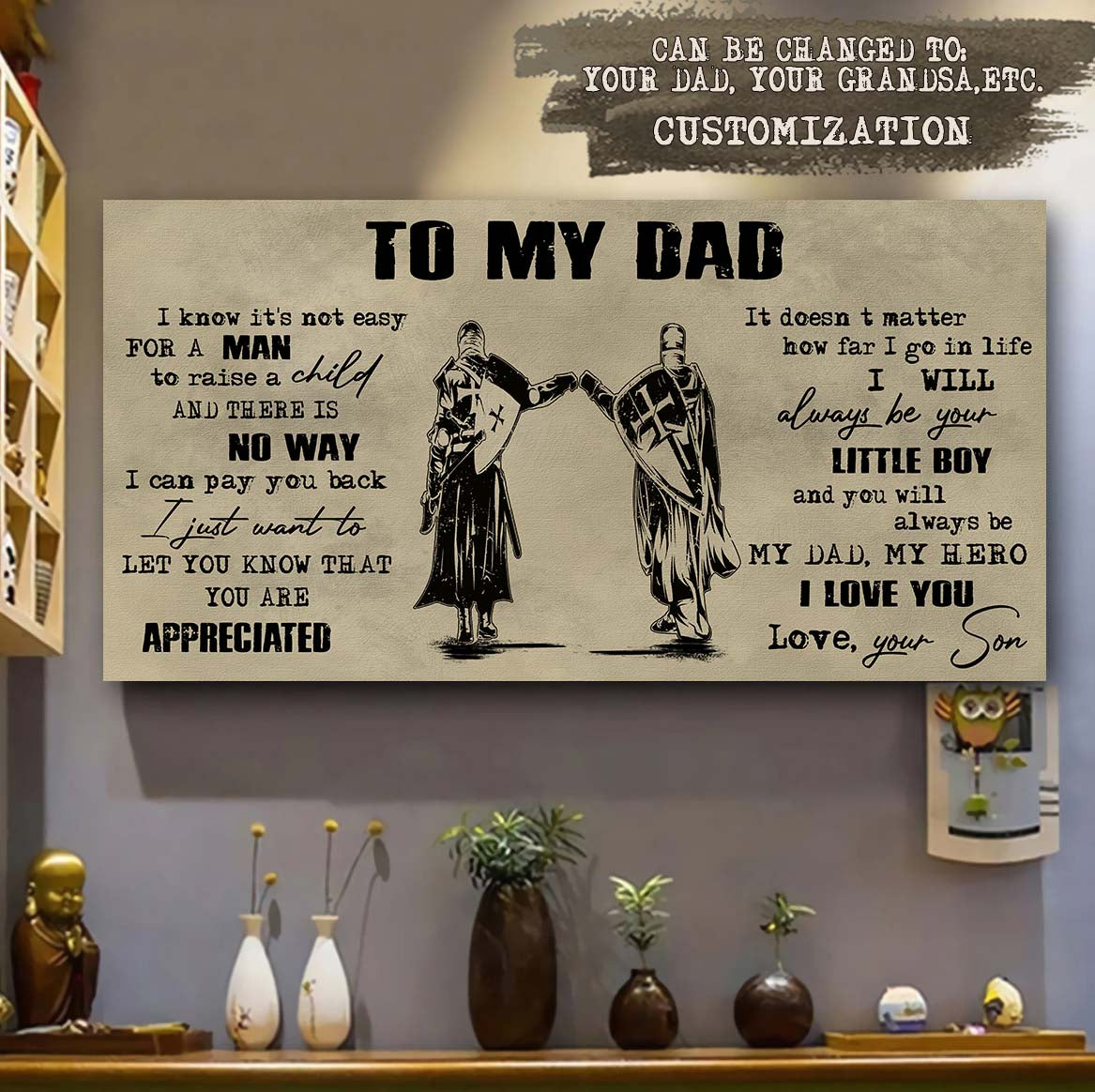 (CV30) TO MY DAD- SON - NEVER LOSE- DRAGON BALL - GOKU - VIKING - CANVAS POSTER