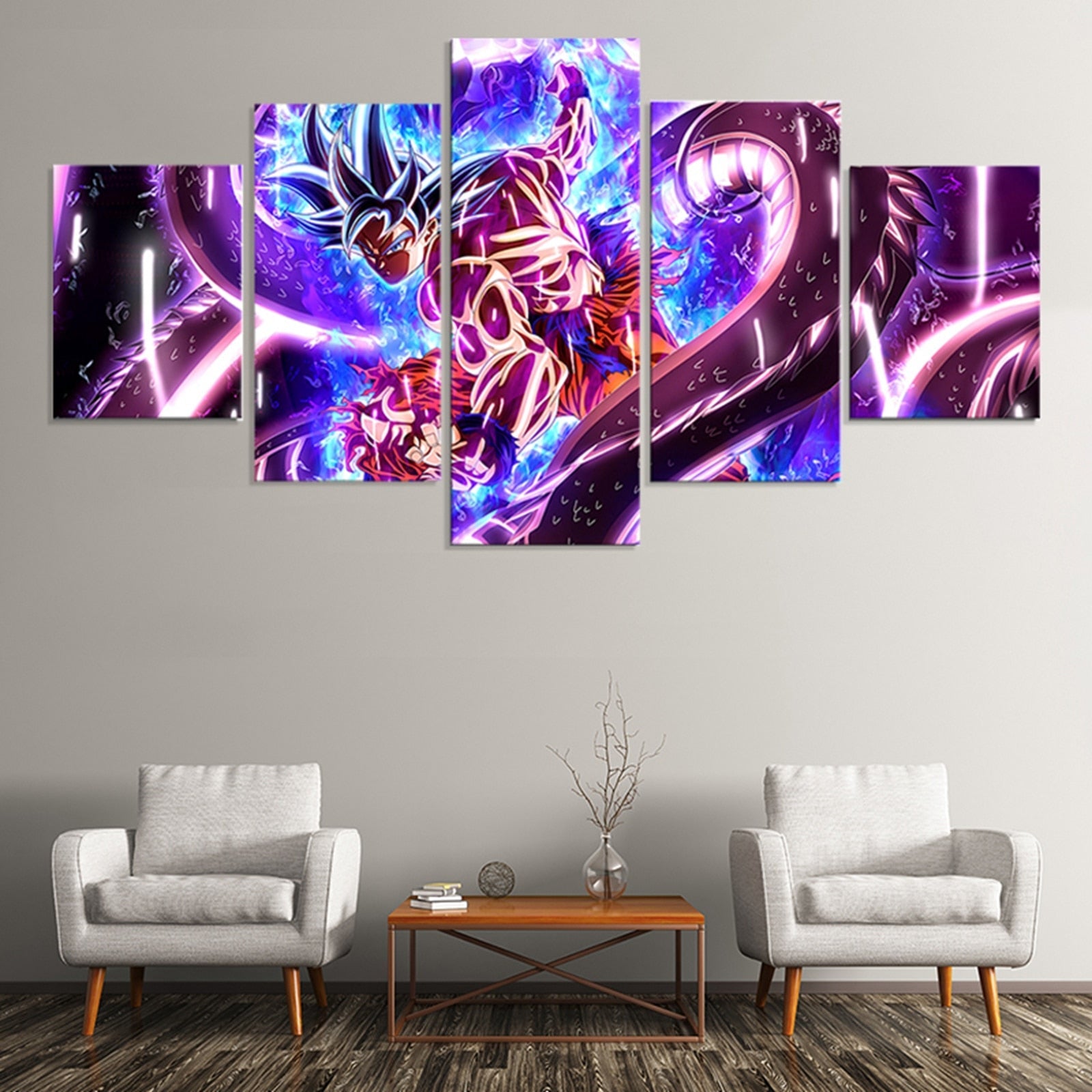 Dragon Ball - 5 Pieces Wall Art - Ultra Instinct Go Ku Figure - Printed Wall Pictures Home Decor - Dragon Ball Poster - Dragon Ball Canvas