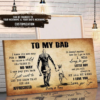 (CV48) TO MY DAD- I KNOW IT IS NOT EASY- SON- DRAGON BALL - GOKU - VIKING - CANVAS POSTER