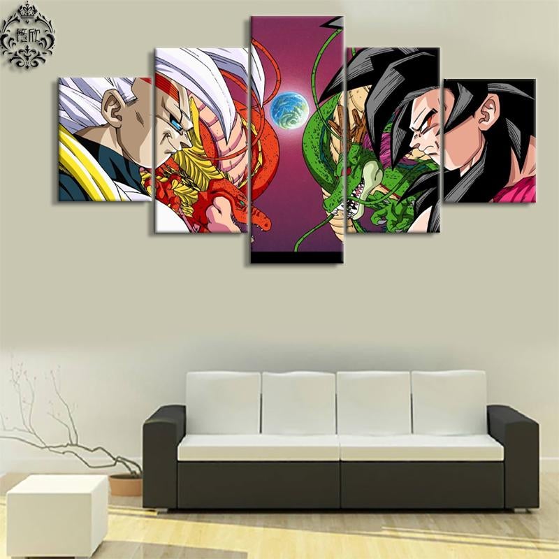 Dragon Ball - 5 Pieces Wall Art - Goku Supper Sayan 4 - Printed Wall Pictures Home Decor - Dragon Ball Poster - Dragon Ball Canvas