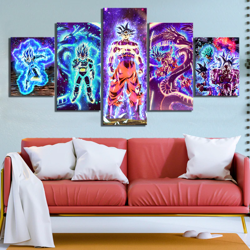 Dragon Ball - 5 Pieces Wall Art - Mastered Ultra Instinct Goku - Vegeta - Printed Wall Pictures Home Decor - Dragon Ball Poster - Dragon Ball Canvas