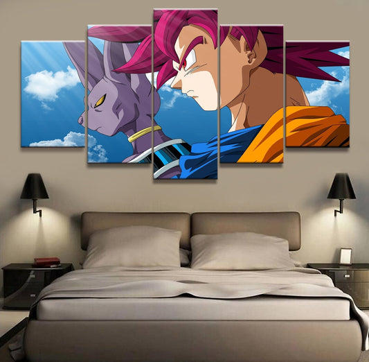 Dragon Ball - 5 Pieces Wall Art - Beerus - Goku Super Saiyan God - Printed Wall Pictures Home Decor - Dragon Ball Poster - Dragon Ball Canvas