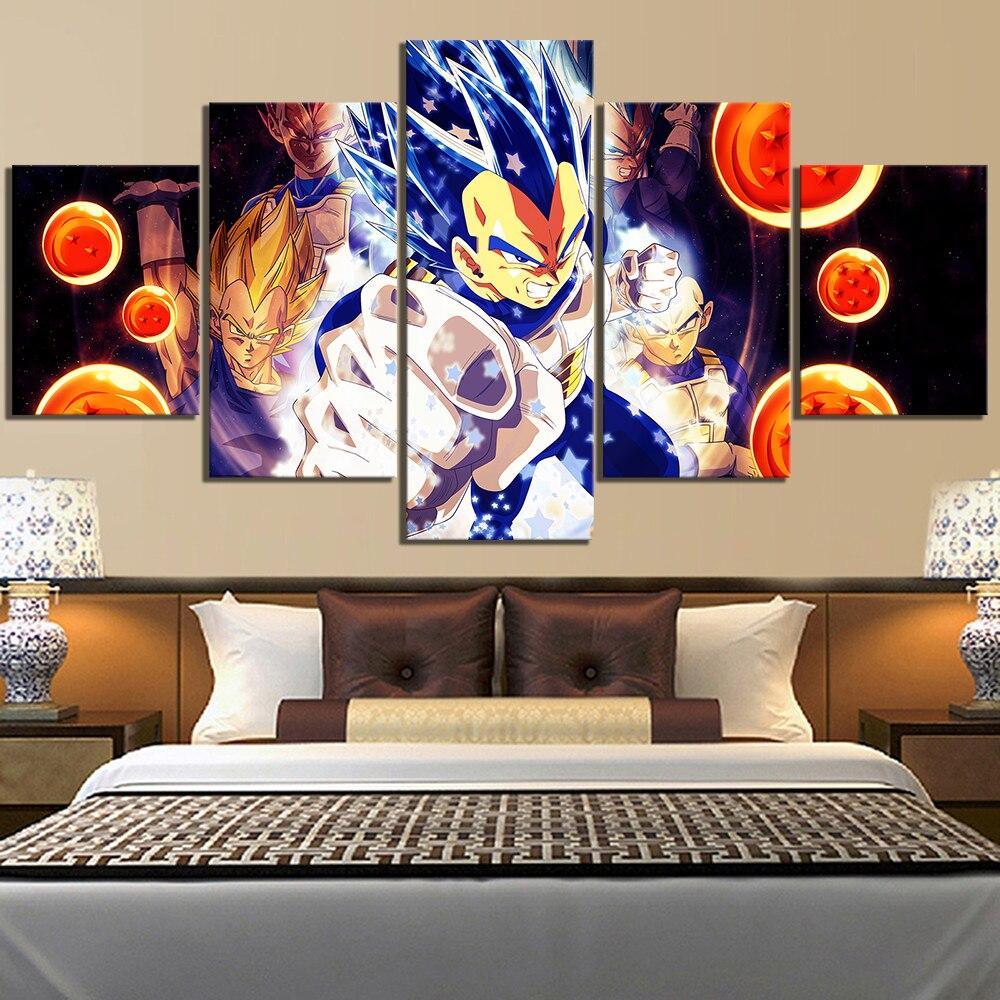 Dragon Ball - 5 Pieces Wall Art - Super Saiyan Vegeta - Printed Wall Pictures Home Decor - Dragon Ball Poster - Dragon Ball Canvas