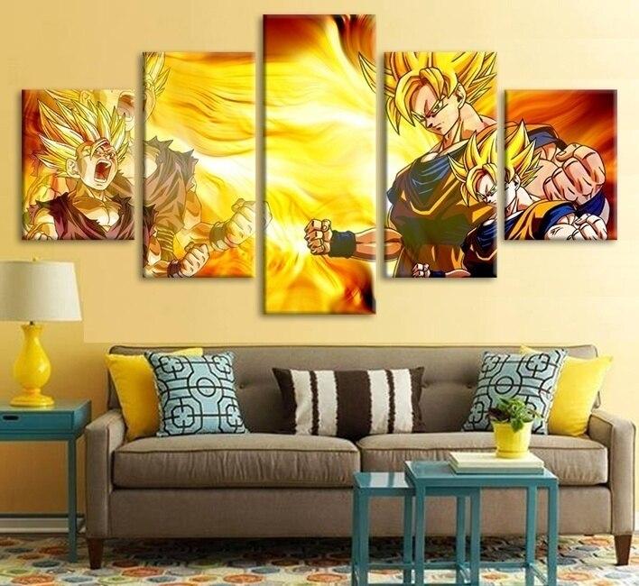 Dragon Ball - 5 Pieces Wall Art - Goku - Gohan - Super Saiyan - Printed Wall Pictures Home Decor - Dragon Ball Poster - Dragon Ball Canvas