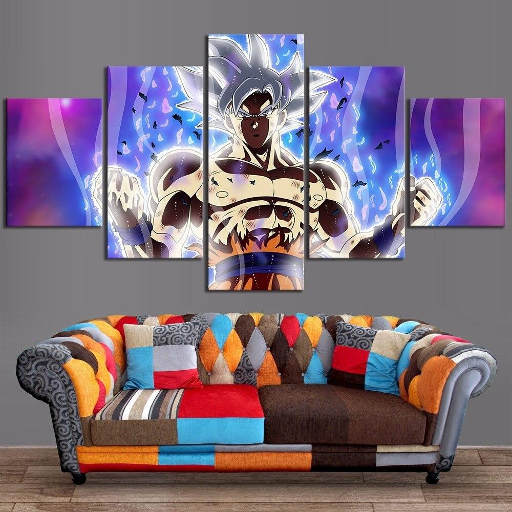 Dragon Ball - 5 Pieces Wall Art - Mastered Ultra Instinct Goku - Printed Wall Pictures Home Decor - Dragon Ball Poster - Dragon Ball Canvas