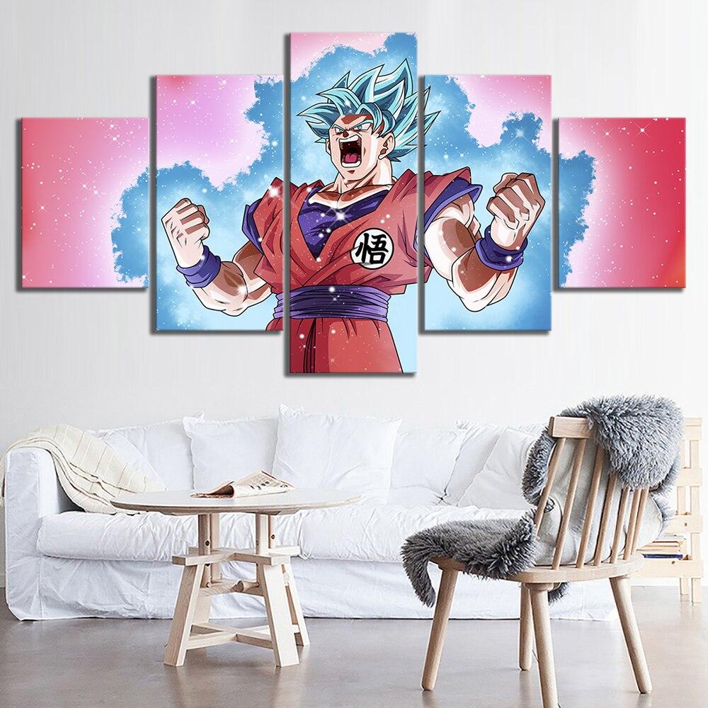 Dragon Ball - 5 Pieces Wall Art - Goku - Super Saiyan Blue - Printed Wall Pictures Home Decor - Dragon Ball Poster - Dragon Ball Canvas