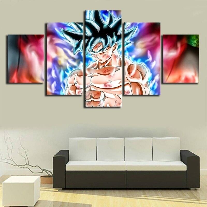 Dragon Ball - 5 Pieces Wall Art - Mastered Ultra Instinct Goku - Printed Wall Pictures Home Decor - Dragon Ball Poster - Dragon Ball Canvas