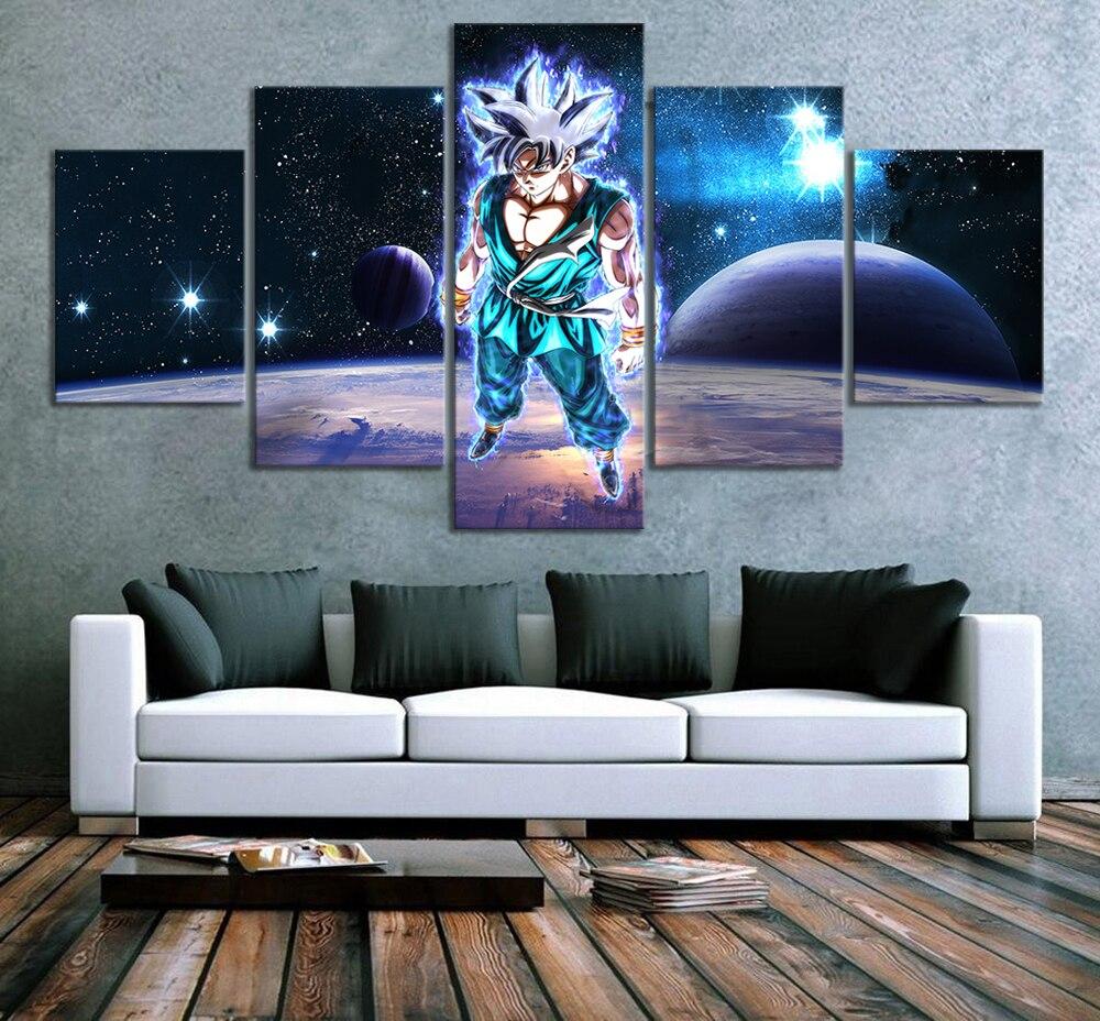 Dragon Ball - 5 Pieces Wall Art - Mastered Ultra Instinct Goku - Printed Wall Pictures Home Decor - Dragon Ball Poster - Dragon Ball Canvas