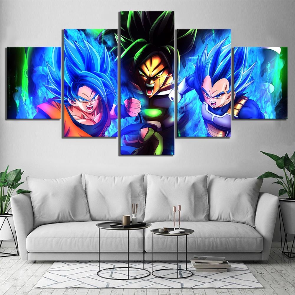 Dragon Ball - 5 Pieces Wall Art - Goku - Vegeta - Broly - Super Saiyan - Printed Wall Pictures Home Decor - Dragon Ball Poster - Dragon Ball Canvas