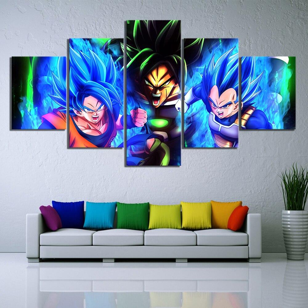 Dragon Ball - 5 Pieces Wall Art - Goku - Vegeta - Broly - Super Saiyan - Printed Wall Pictures Home Decor - Dragon Ball Poster - Dragon Ball Canvas