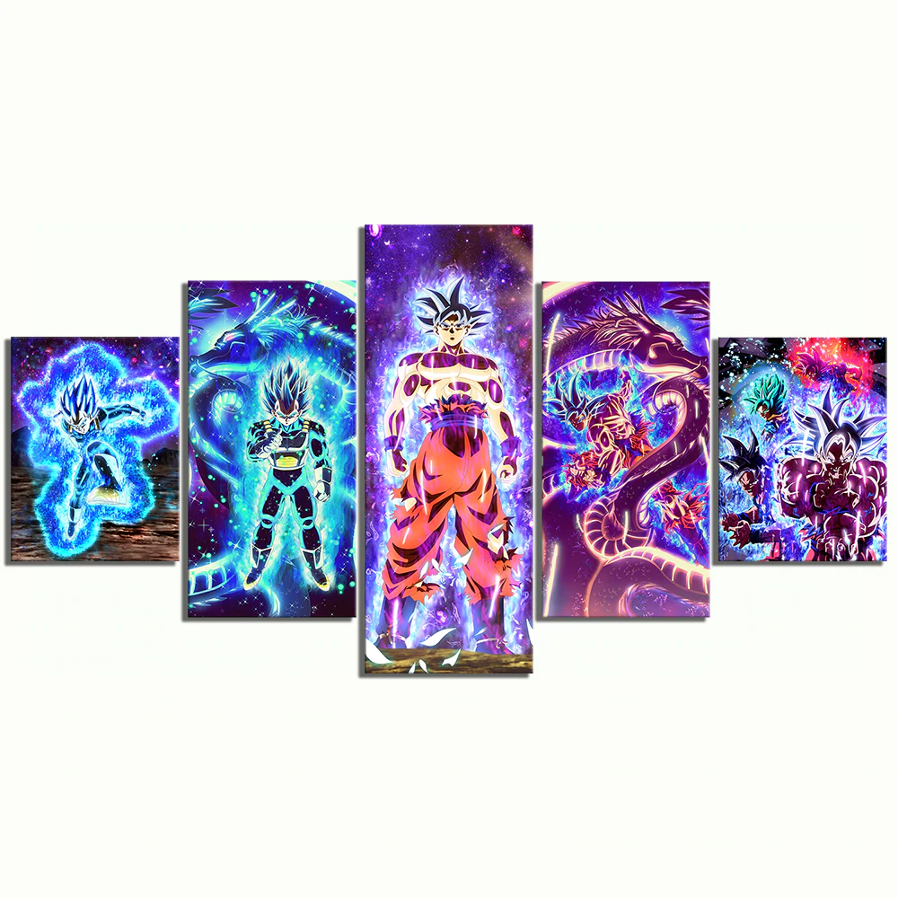 Dragon Ball - 5 Pieces Wall Art - Mastered Ultra Instinct Goku - Vegeta - Printed Wall Pictures Home Decor - Dragon Ball Poster - Dragon Ball Canvas