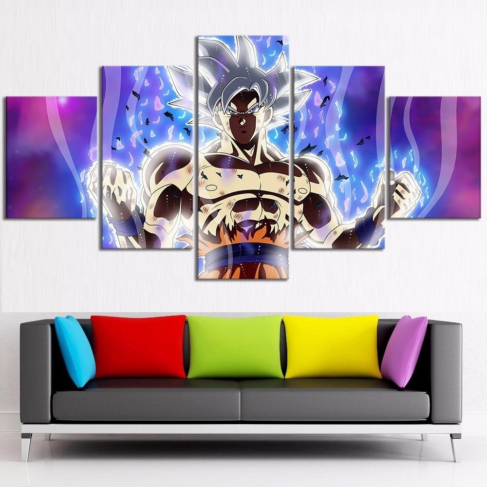 Dragon Ball - 5 Pieces Wall Art - Mastered Ultra Instinct Goku - Printed Wall Pictures Home Decor - Dragon Ball Poster - Dragon Ball Canvas