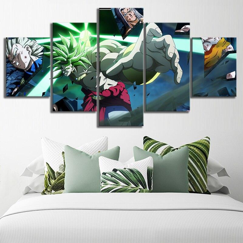 Dragon Ball - 5 Pieces Wall Art - Broly - Goku - Vegeta - Trunk - Super Saiyan - Printed Wall Pictures Home Decor - Dragon Ball Poster - Dragon Ball Canvas