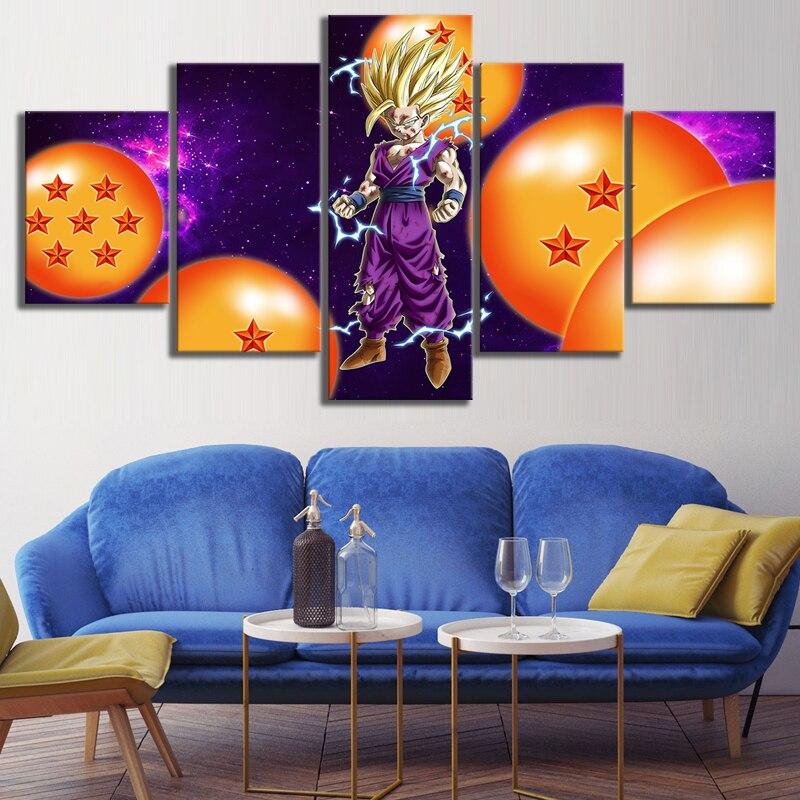 Dragon Ball - 5 Pieces Wall Art - Gohan Super Saiyan - Printed Wall Pictures Home Decor - Dragon Ball Poster - Dragon Ball Canvas