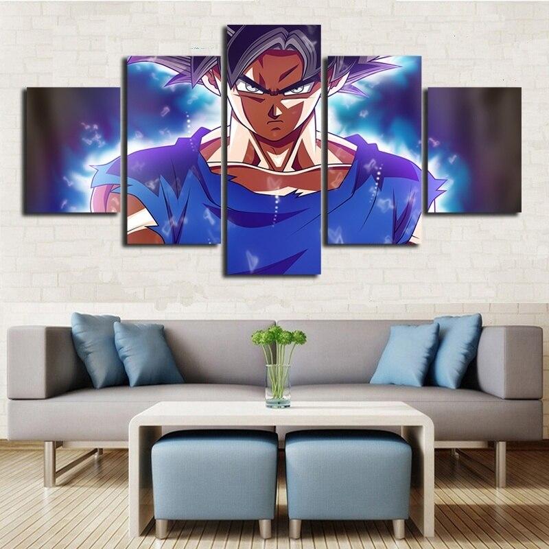 Dragon Ball - 5 Pieces Wall Art - Mastered Ultra Instinct Goku - Printed Wall Pictures Home Decor - Dragon Ball Poster - Dragon Ball Canvas