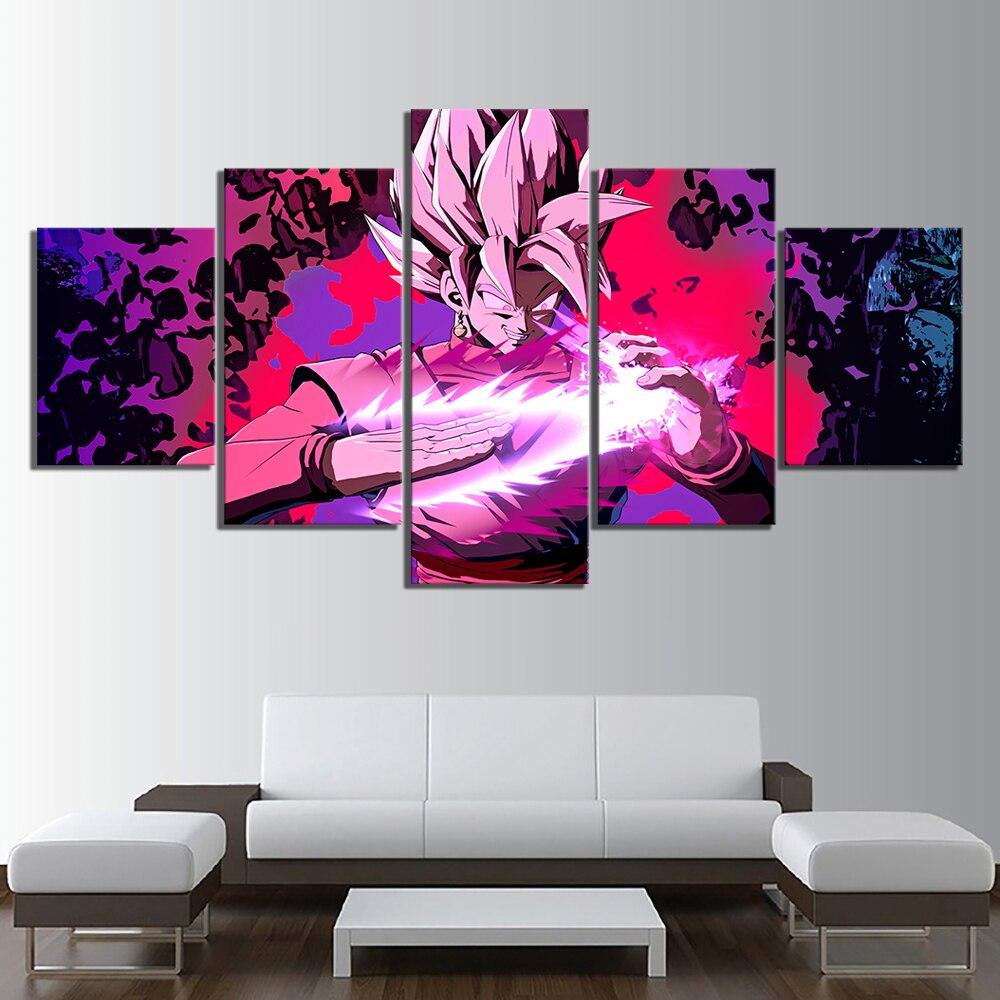 Dragon Ball - 5 Pieces Wall Art - Black Goku - Super Saiyan Rose - Printed Wall Pictures Home Decor - Dragon Ball Poster - Dragon Ball Canvas