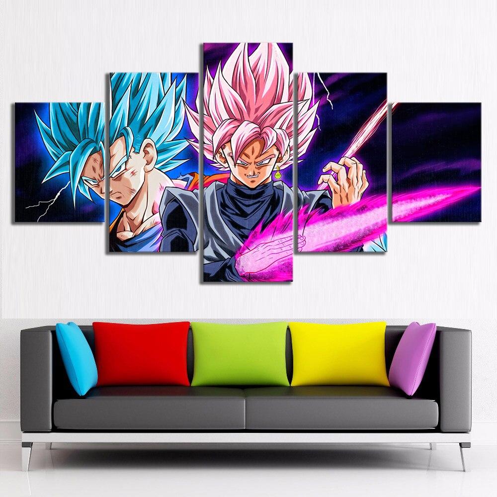 Dragon Ball - 5 Pieces Wall Art - Goku - Super Saiyan Blue - Super Saiyan Rose - Printed Wall Pictures Home Decor - Dragon Ball Poster - Dragon Ball Canvas