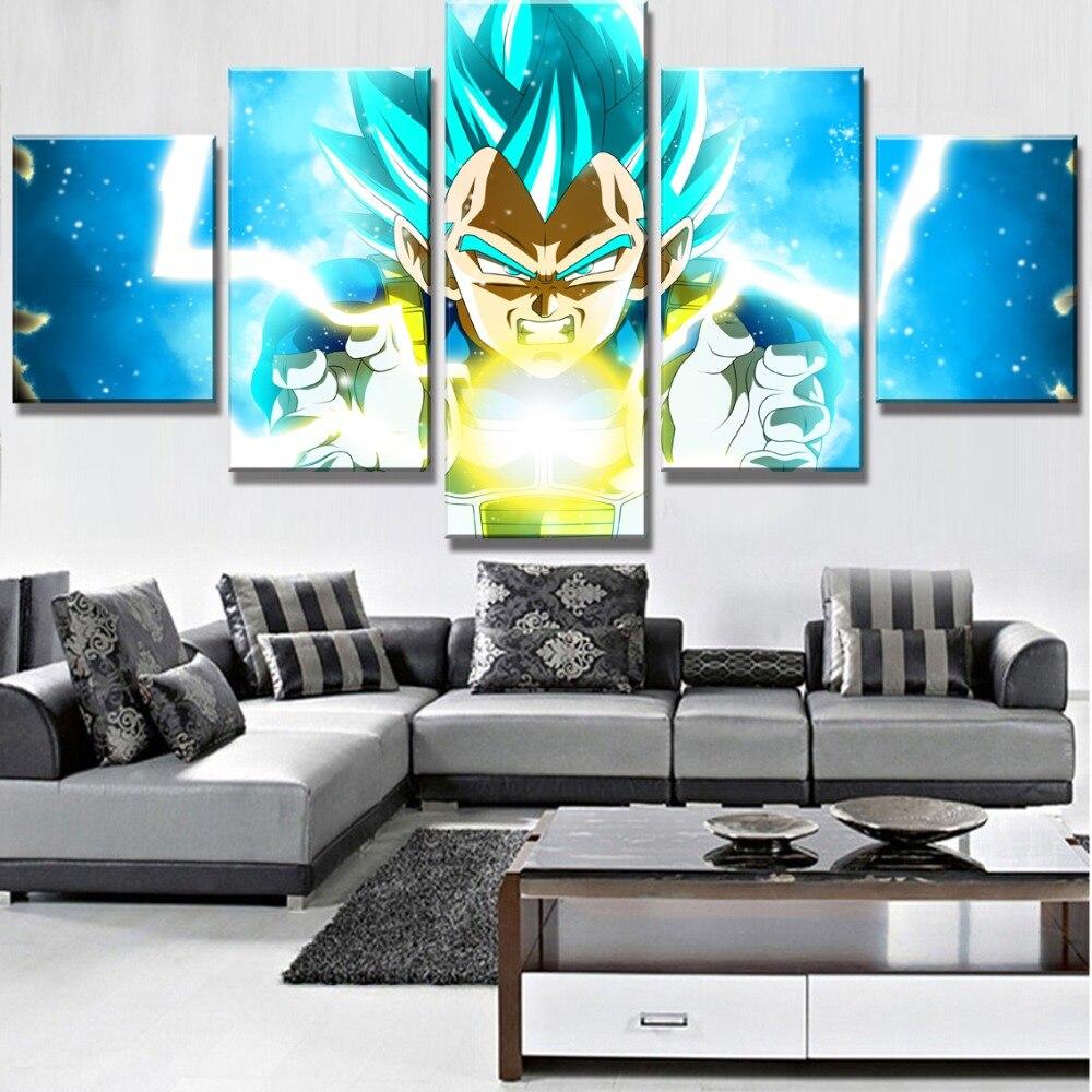 Dragon Ball - 5 Pieces Wall Art - Vegeta Super Saiyan Blue - Printed Wall Pictures Home Decor - Dragon Ball Poster - Dragon Ball Canvas