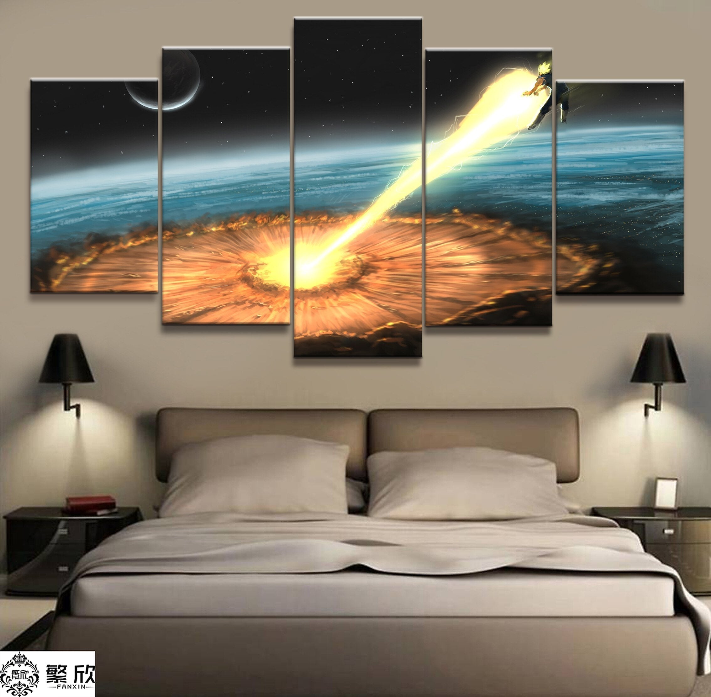 Dragon Ball - 5 Pieces Wall Art - Goku Super Saiyan - Kamehameha - Printed Wall Pictures Home Decor - Dragon Ball Poster - Dragon Ball Canvas