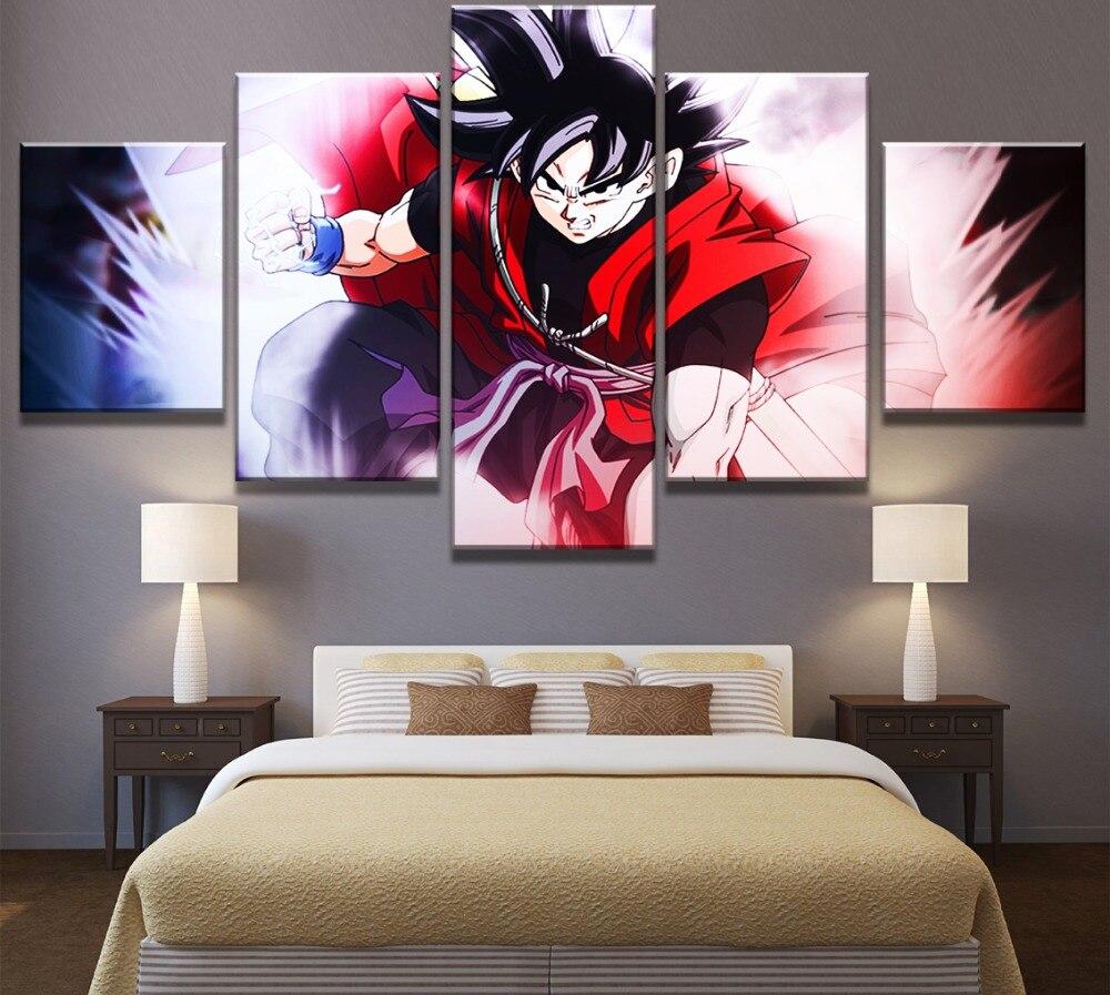 Dragon Ball - 5 Pieces Wall Art - Red Goku - Printed Wall Pictures Home Decor - Dragon Ball Poster - Dragon Ball Canvas