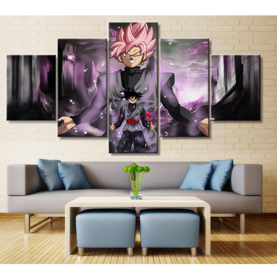 Dragon Ball - 5 Pieces Wall Art - Black Goku - Super Saiyan Rose - Printed Wall Pictures Home Decor - Dragon Ball Poster - Dragon Ball Canvas