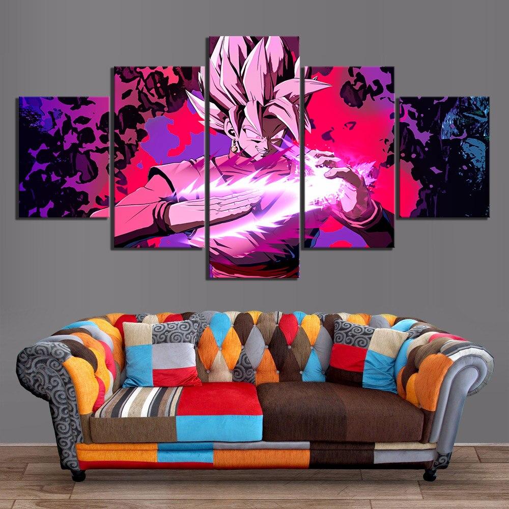 Dragon Ball - 5 Pieces Wall Art - Black Goku - Super Saiyan Rose - Printed Wall Pictures Home Decor - Dragon Ball Poster - Dragon Ball Canvas