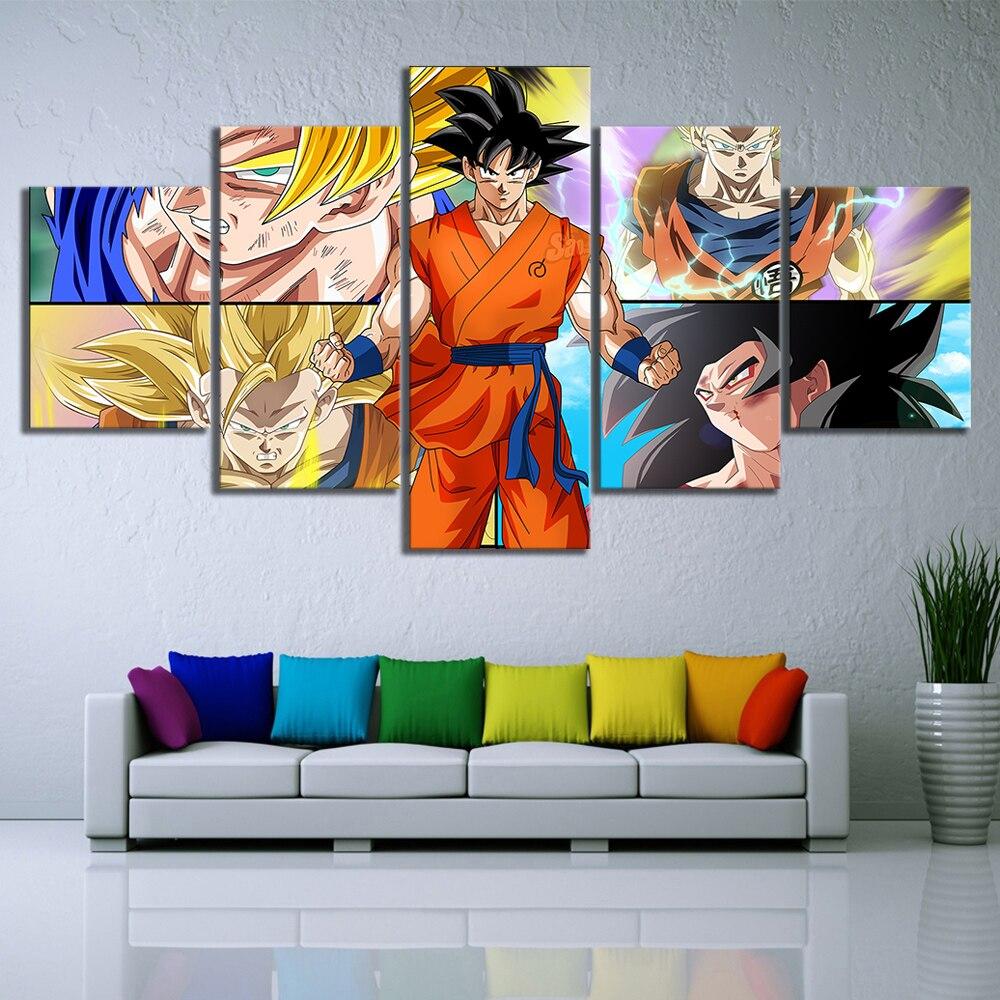 Dragon Ball - 5 Pieces Wall Art - Super Saiyan Goku - Printed Wall Pictures Home Decor - Dragon Ball Poster - Dragon Ball Canvas