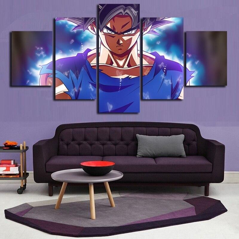 Dragon Ball - 5 Pieces Wall Art - Mastered Ultra Instinct Goku - Printed Wall Pictures Home Decor - Dragon Ball Poster - Dragon Ball Canvas