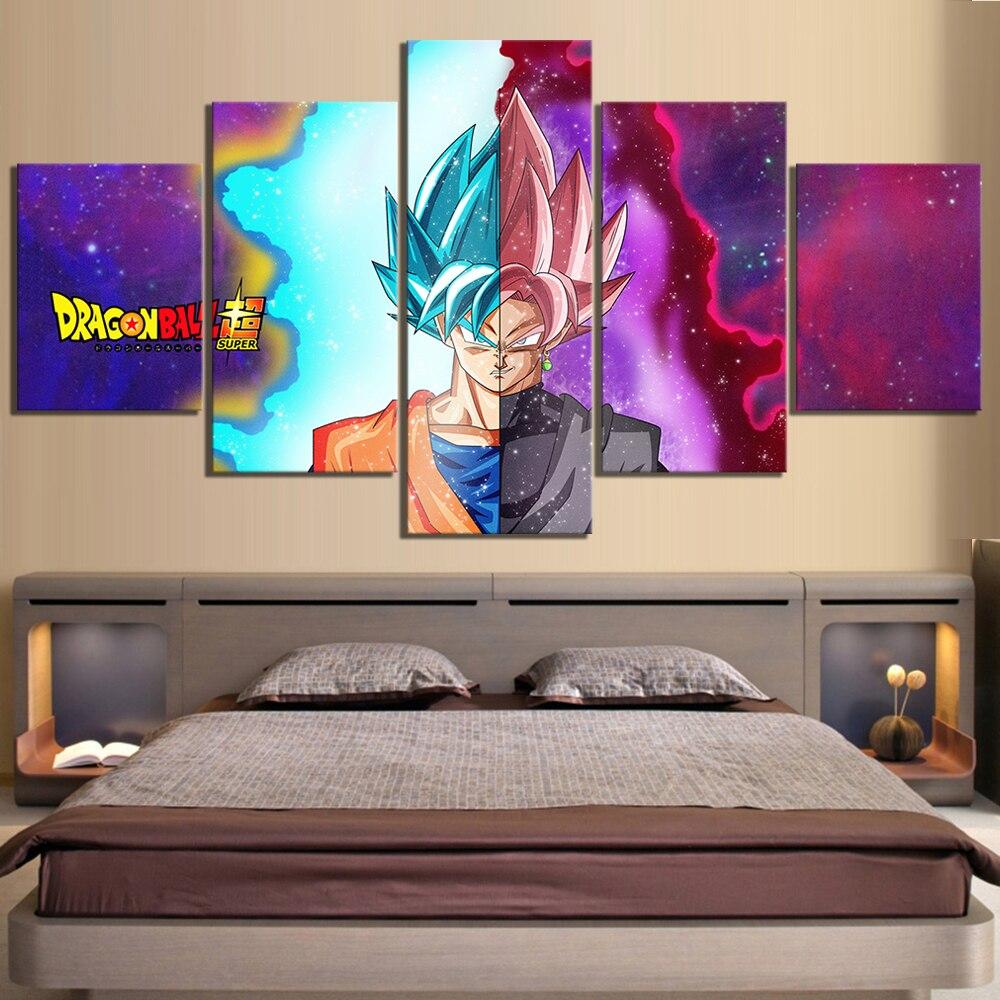 Dragon Ball - 5 Pieces Wall Art - Goku - Black Goku - Super Saiyan Rose - Super Saiyan Blue - Printed Wall Pictures Home Decor - Dragon Ball Poster - Dragon Ball Canvas