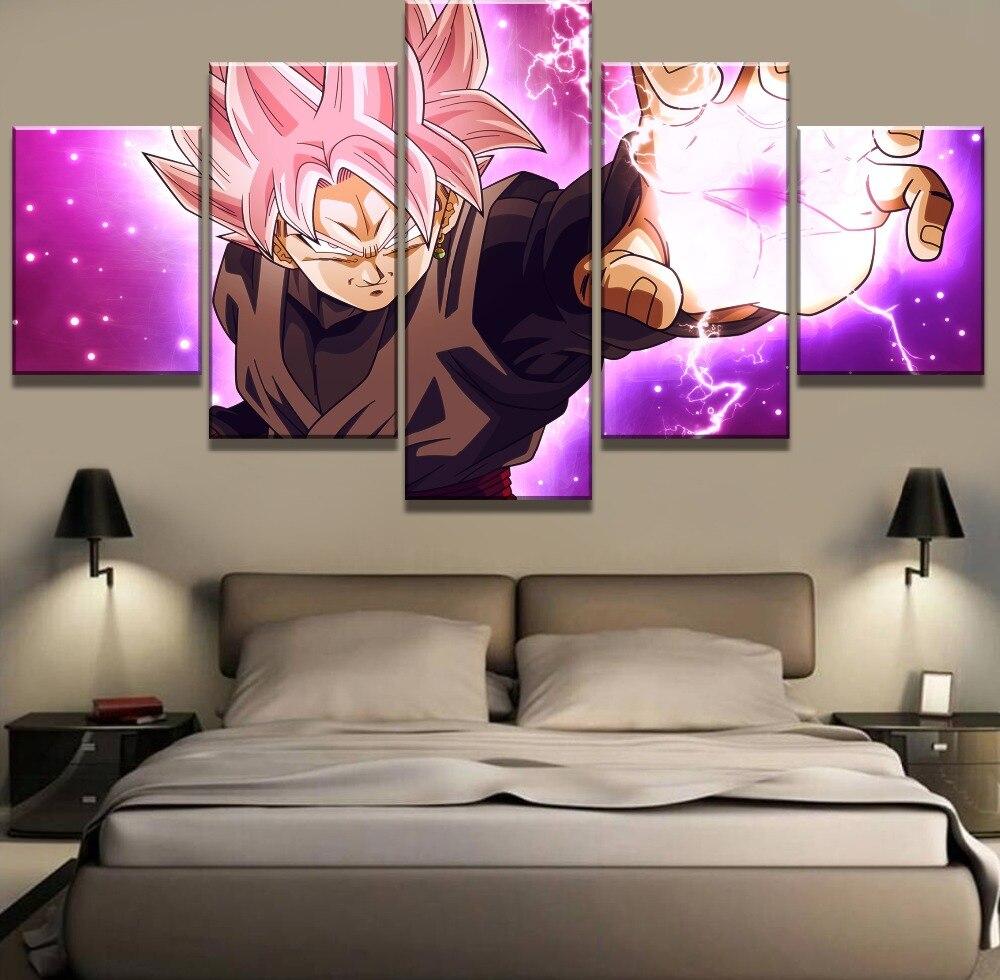 Dragon Ball - 5 Pieces Wall Art - Black Goku - Super Saiyan Rose - Printed Wall Pictures Home Decor - Dragon Ball Poster - Dragon Ball Canvas