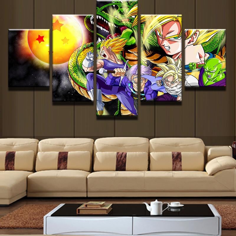 Dragon Ball - 5 Pieces Wall Art - Goku - Vegeta - Trunk - Picolo - Gohan - Printed Wall Pictures Home Decor - Dragon Ball Poster - Dragon Ball Canvas