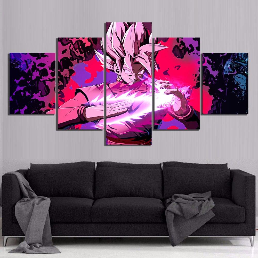 Dragon Ball - 5 Pieces Wall Art - Black Goku - Super Saiyan Rose - Printed Wall Pictures Home Decor - Dragon Ball Poster - Dragon Ball Canvas