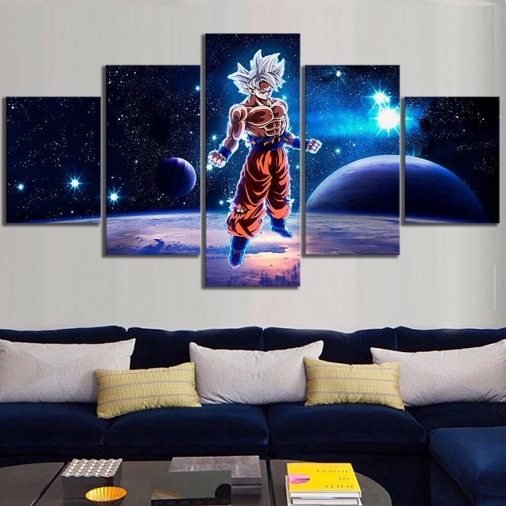 Dragon Ball - 5 Pieces Wall Art - Mastered Ultra Instinct Goku - Printed Wall Pictures Home Decor - Dragon Ball Poster - Dragon Ball Canvas