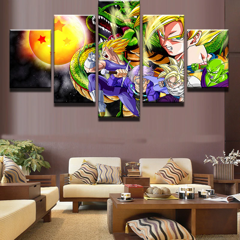 Dragon Ball - 5 Pieces Wall Art - Goku - Vegeta - Trunk - Picolo - Gohan - Printed Wall Pictures Home Decor - Dragon Ball Poster - Dragon Ball Canvas