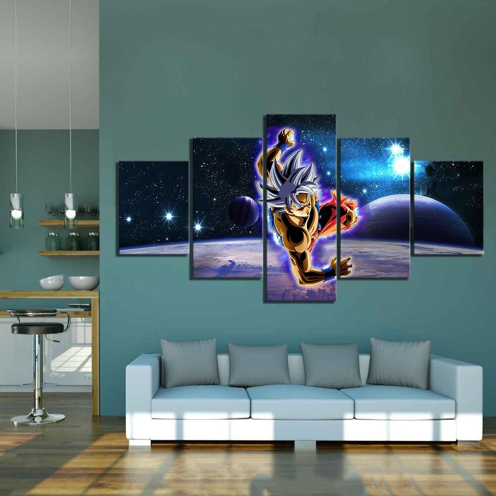 Dragon Ball - 5 Pieces Wall Art - Mastered Ultra Instinct Goku - Printed Wall Pictures Home Decor - Dragon Ball Poster - Dragon Ball Canvas