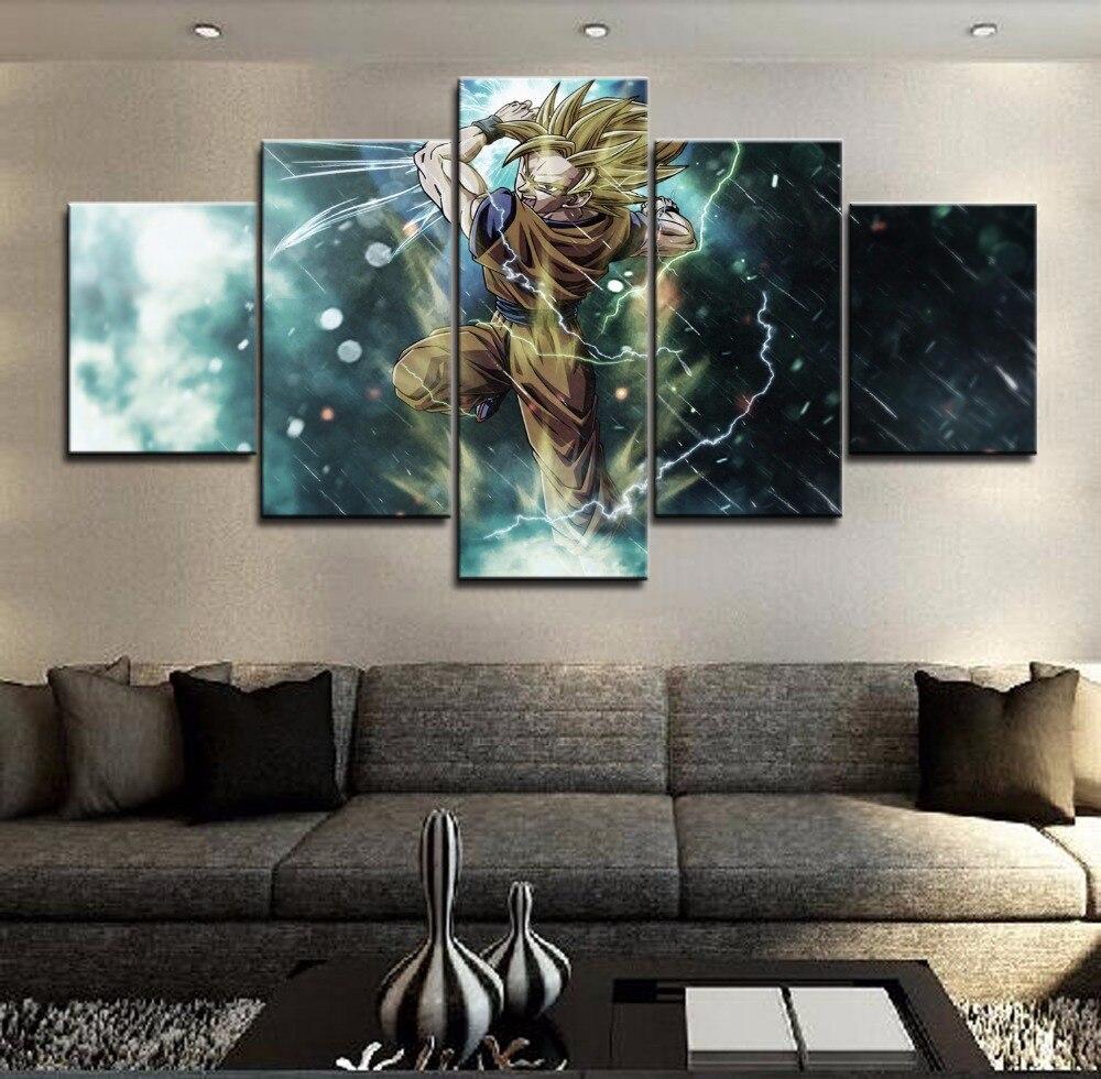 Dragon Ball - 5 Pieces Wall Art - Goku Super Saiyan 3 - Printed Wall Pictures Home Decor - Dragon Ball Poster - Dragon Ball Canvas