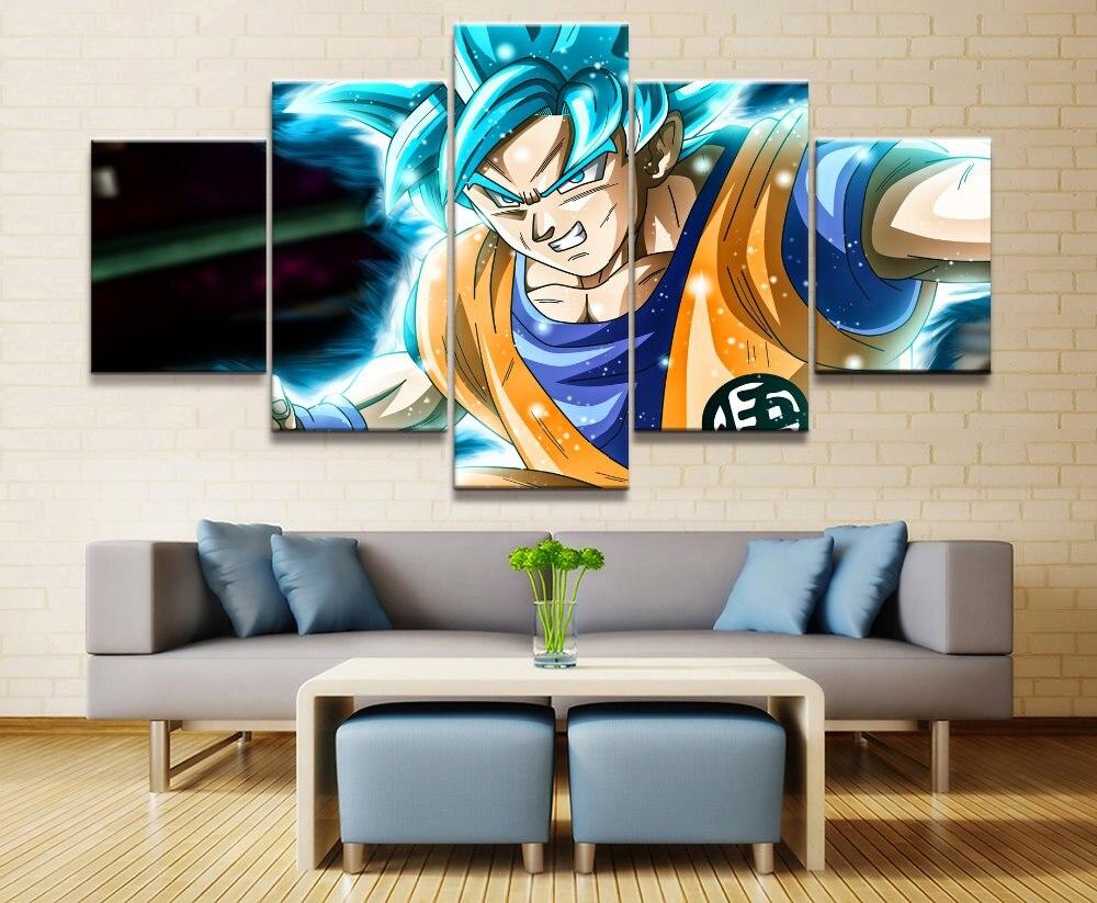 Dragon Ball - 5 Pieces Wall Art - Mastered Ultra Instinct Goku - Printed Wall Pictures Home Decor - Dragon Ball Poster - Dragon Ball Canvas